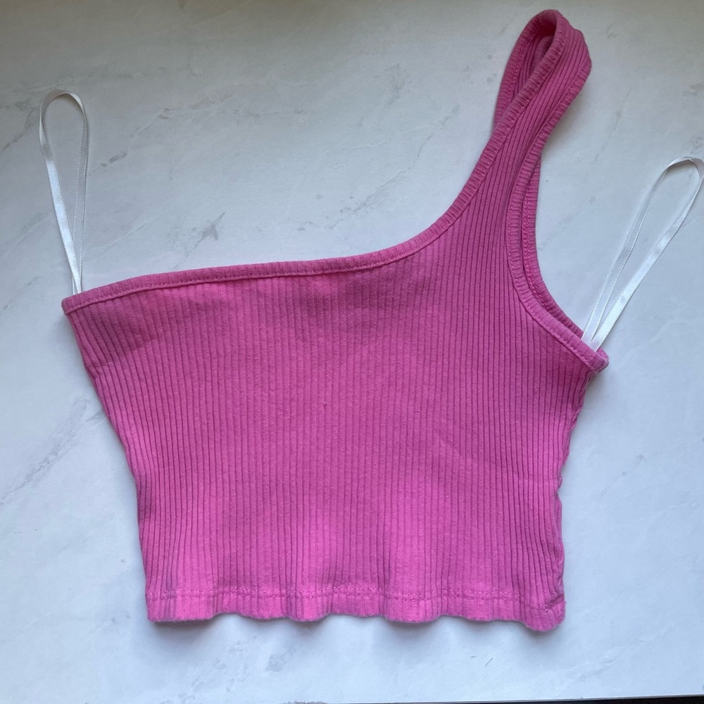 Pink Crop Top One Sleeve